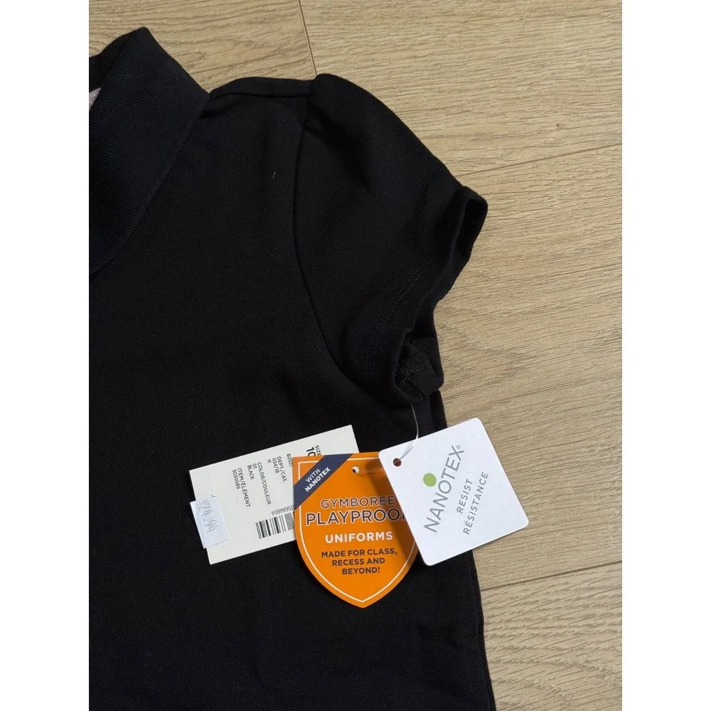 NWT Girls Kid Gymboree playproof uniforms nanotex short sleeve polo black sz 10